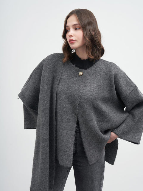 Knitted Asymmetric Cardigan in Fume