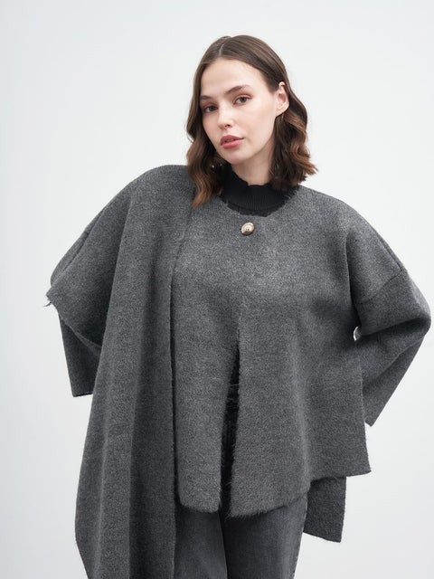Knitted Asymmetric Cardigan in Fume