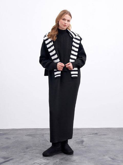 Sweater Patchwork Knit Dress Black