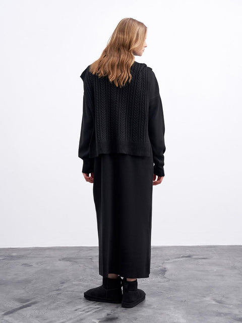 Sweater Patchwork Knit Dress Black
